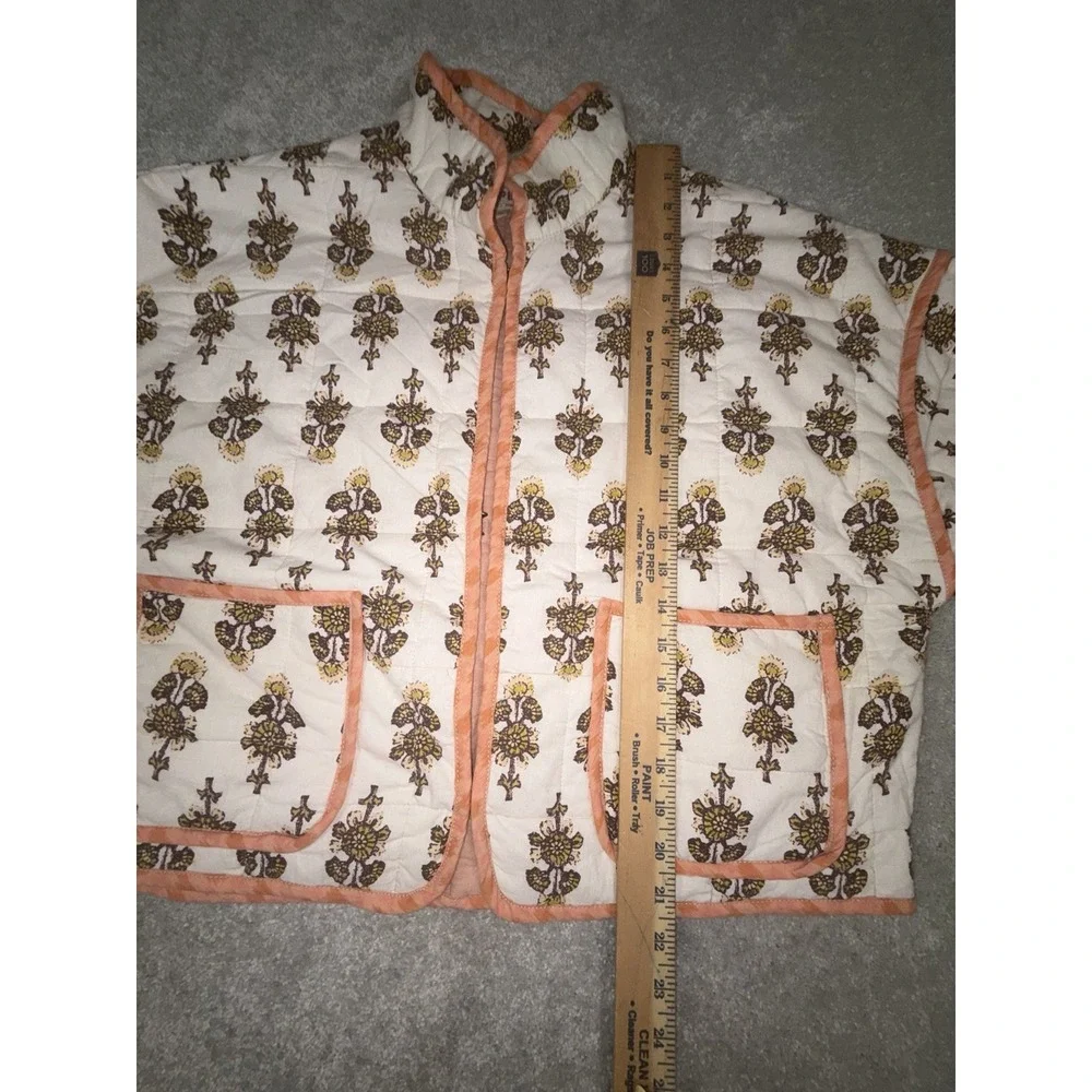 Free People Chloe Quilted Jacket XS Peach Ivory Folk Print Boho Dolman Cropped